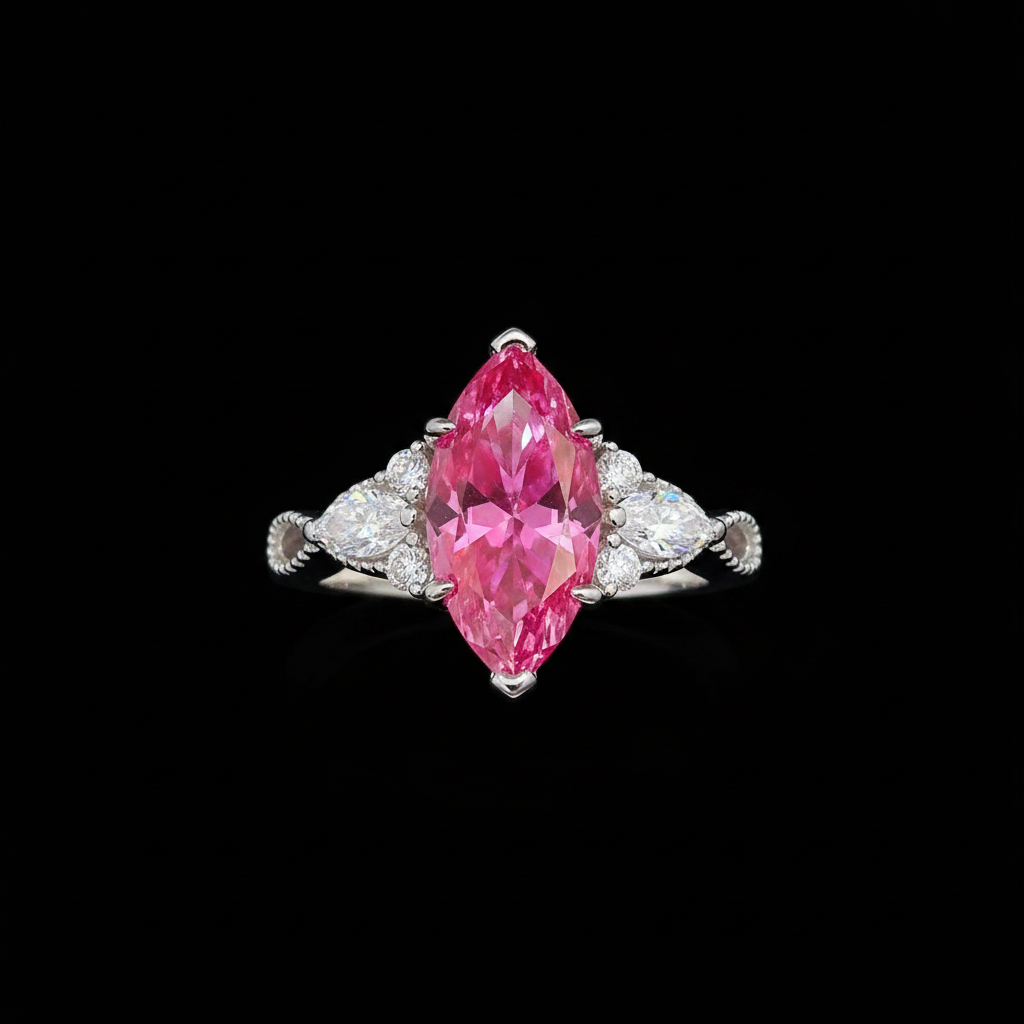 Aurora Royale 5CT Pink Moissanite Ring Top Down View